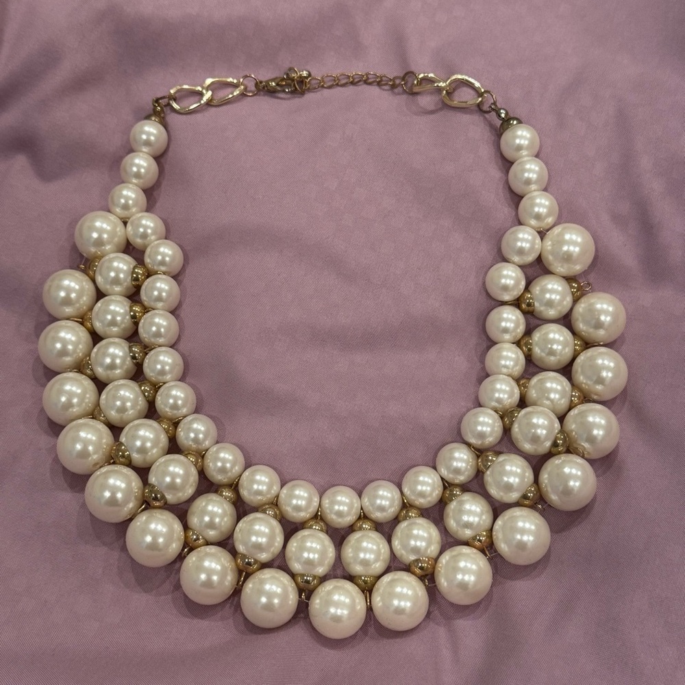 Faux Pearl Bib /collar Necklace with Gold Accents